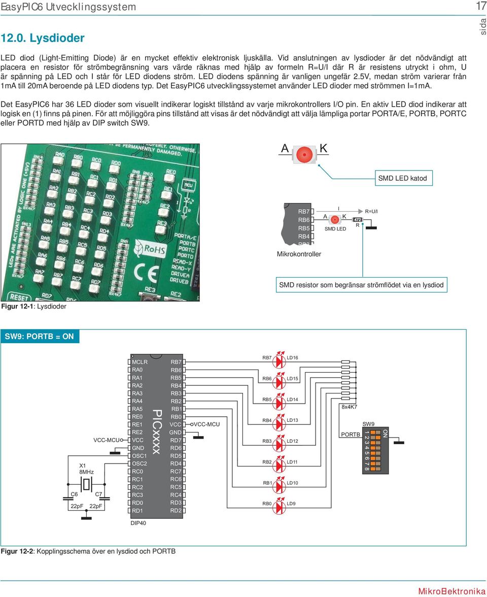 står för LED diodens ström. LED diodens spänning är vanligen ungefär 2.5V, medan ström varierar från 1mA till 20mA beroende på LED diodens typ.