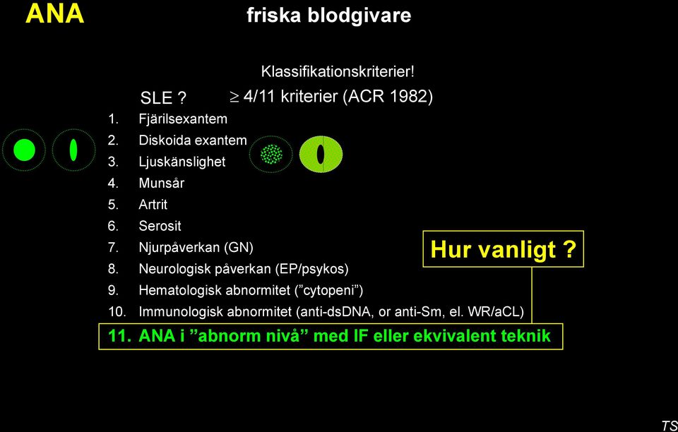 Neurologisk påverkan (EP/psykos) 9. Hematologisk abnormitet ( cytopeni ) Hur vanligt? 10.