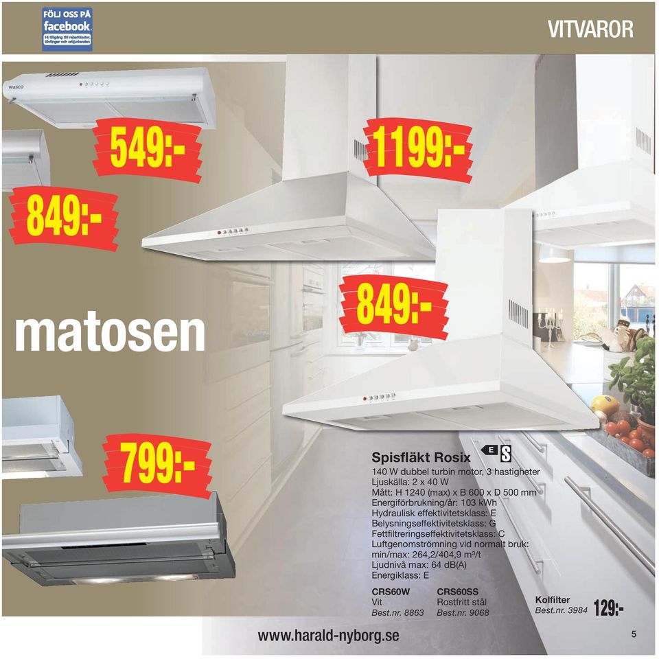 Belysningseffektivitetsklass: G Fettfiltreringseffektivitetsklass: C Luftgenomströmning vid normalt bruk: min/max: 264,2/404,9