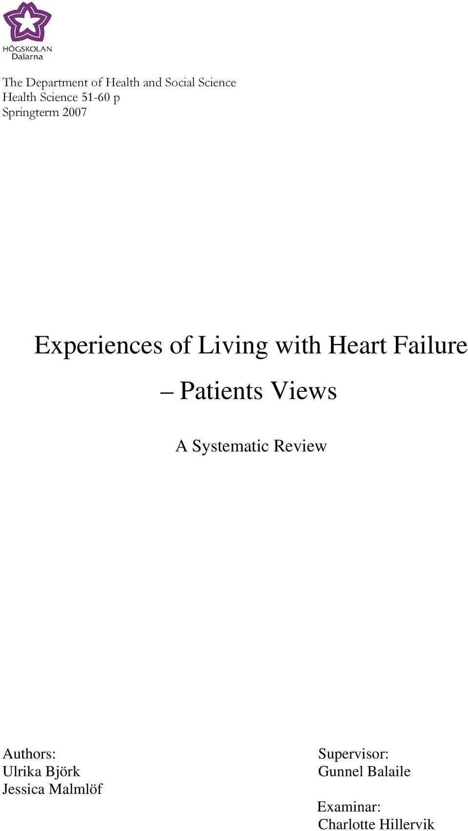 Failure Patients Views A Systematic Review Authors: Ulrika