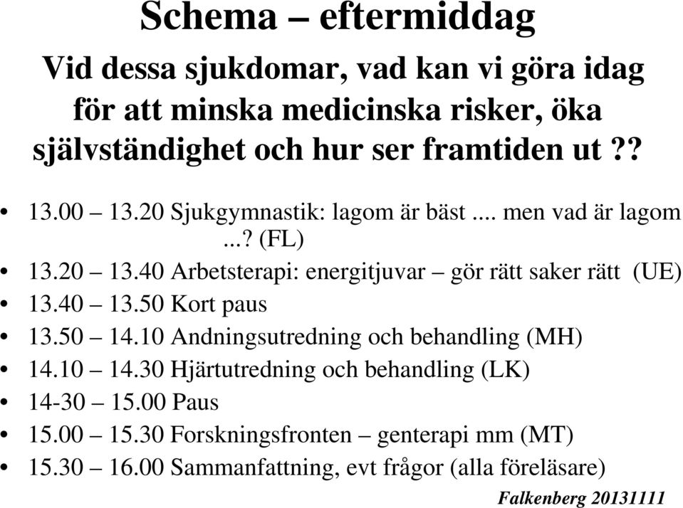 40 Arbetsterapi: energitjuvar gör rätt saker rätt (UE) 13.40 13.50 Kort paus 13.50 14.