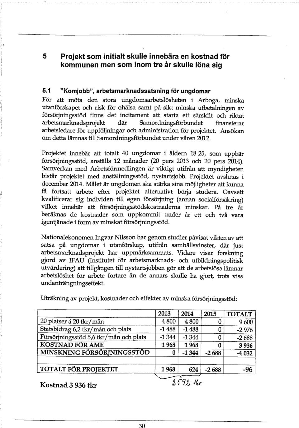 försörjningsstöd finns det incitament att starta ett särskilt och riktat arbetsmarknadsprojekt där Samordningsförbundet finansierar arbetsledare för uppföljningar och administration för projektet.