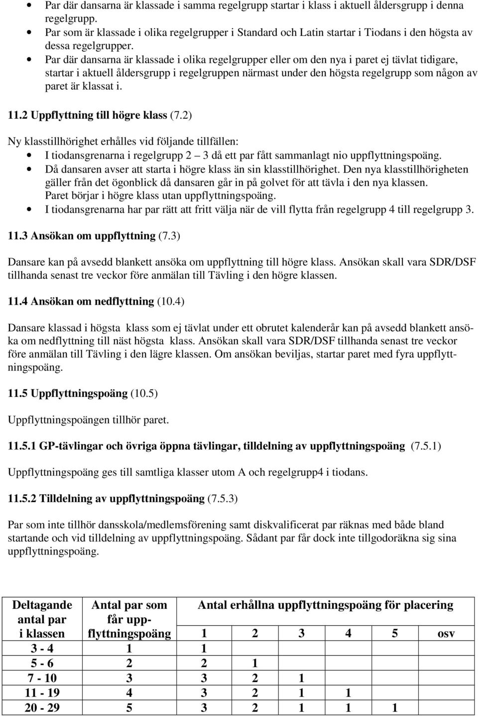 Par där dansarna är klassade i olika regelgrupper eller om den nya i paret ej tävlat tidigare, startar i aktuell åldersgrupp i regelgruppen närmast under den högsta regelgrupp som någon av paret är