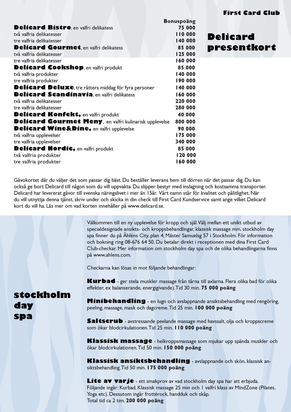 Delicard Scandinavia, en valfri delikatess 160 000 två valfria delikatesser 220 000 tre valfria delikatesser 280 000 Delicard Konfekt, en valfri produkt 40 000 Delicard Gourmet Meny, en valfri