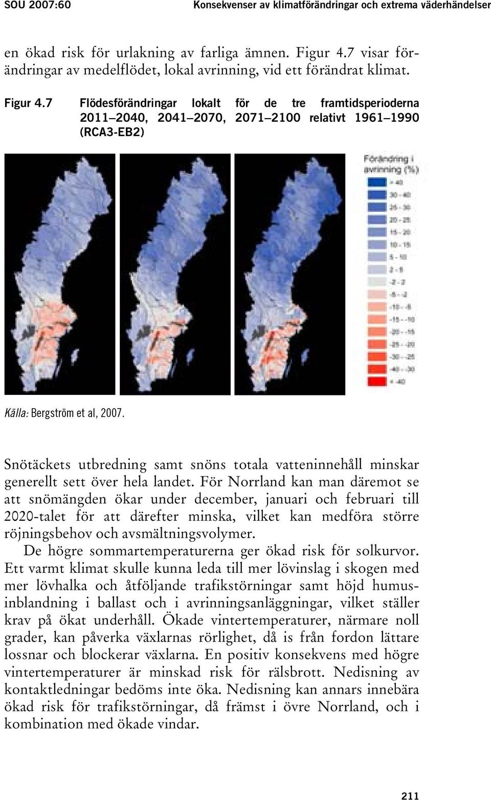 7 Flödesförändringar lokalt för de tre framtidsperioderna 2011 2040, 2041 2070, 2071 2100 relativt 1961 1990 (RCA3-EB2) Källa: Bergström et al, 2007.
