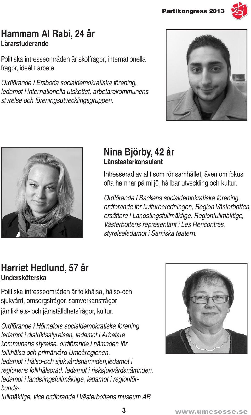 Ersättare Ordförande i Regionfullmäktige, i Ersboda socialdemokratiska vice ordförande förening, Backens ledamot s-förening, i internationella ombud utskottet, i representantskapet.