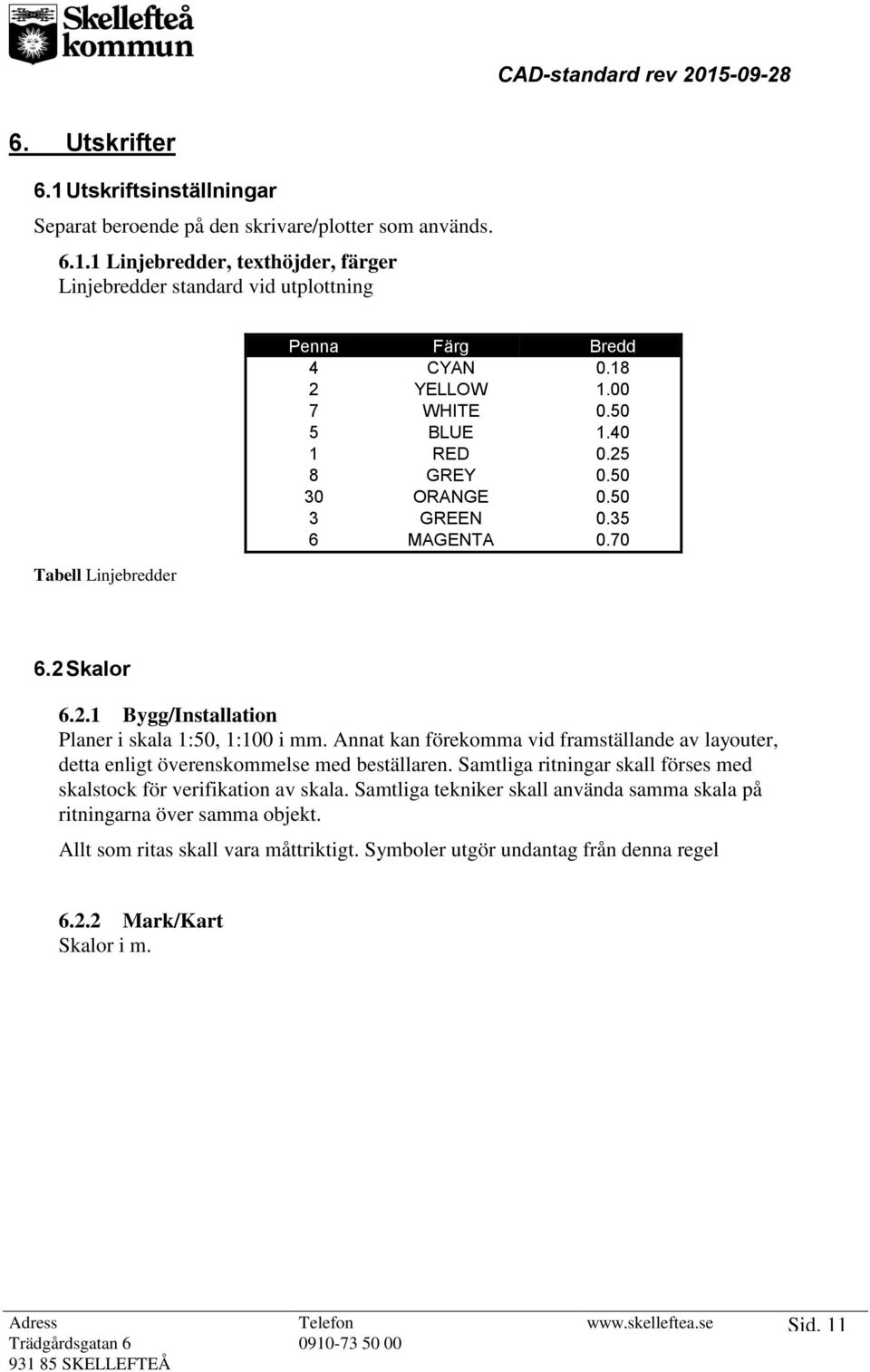 Annat kan förekomma vid framställande av layouter, detta enligt överenskommelse med beställaren. Samtliga ritningar skall förses med skalstock för verifikation av skala.