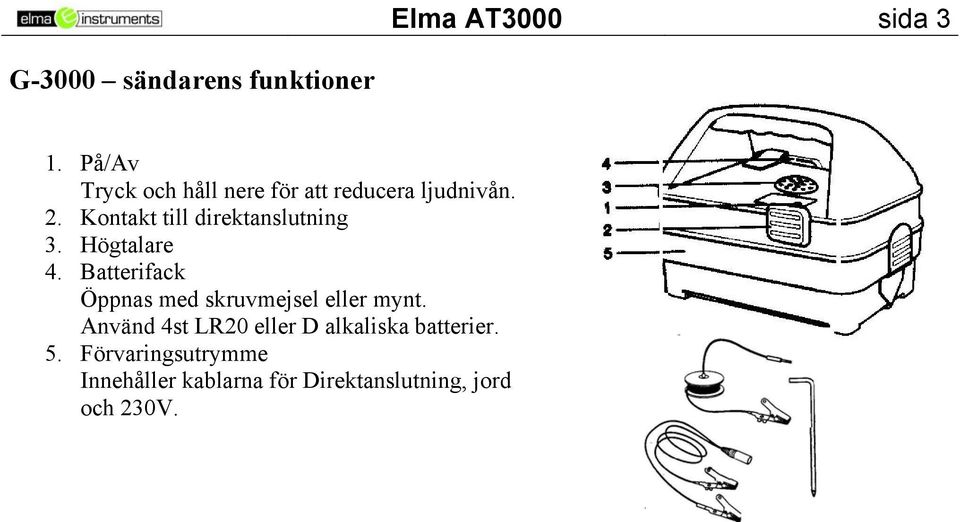 Kontakt till direktanslutning 3. Högtalare 4.