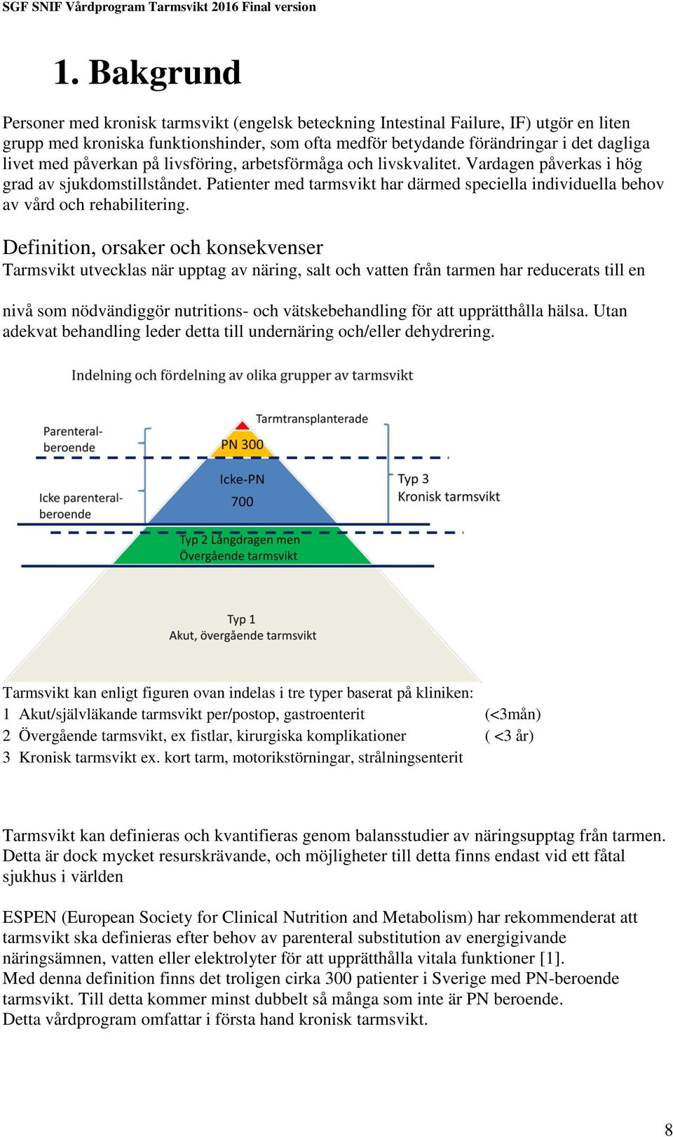 Patienter med tarmsvikt har därmed speciella individuella behov av vård och rehabilitering.