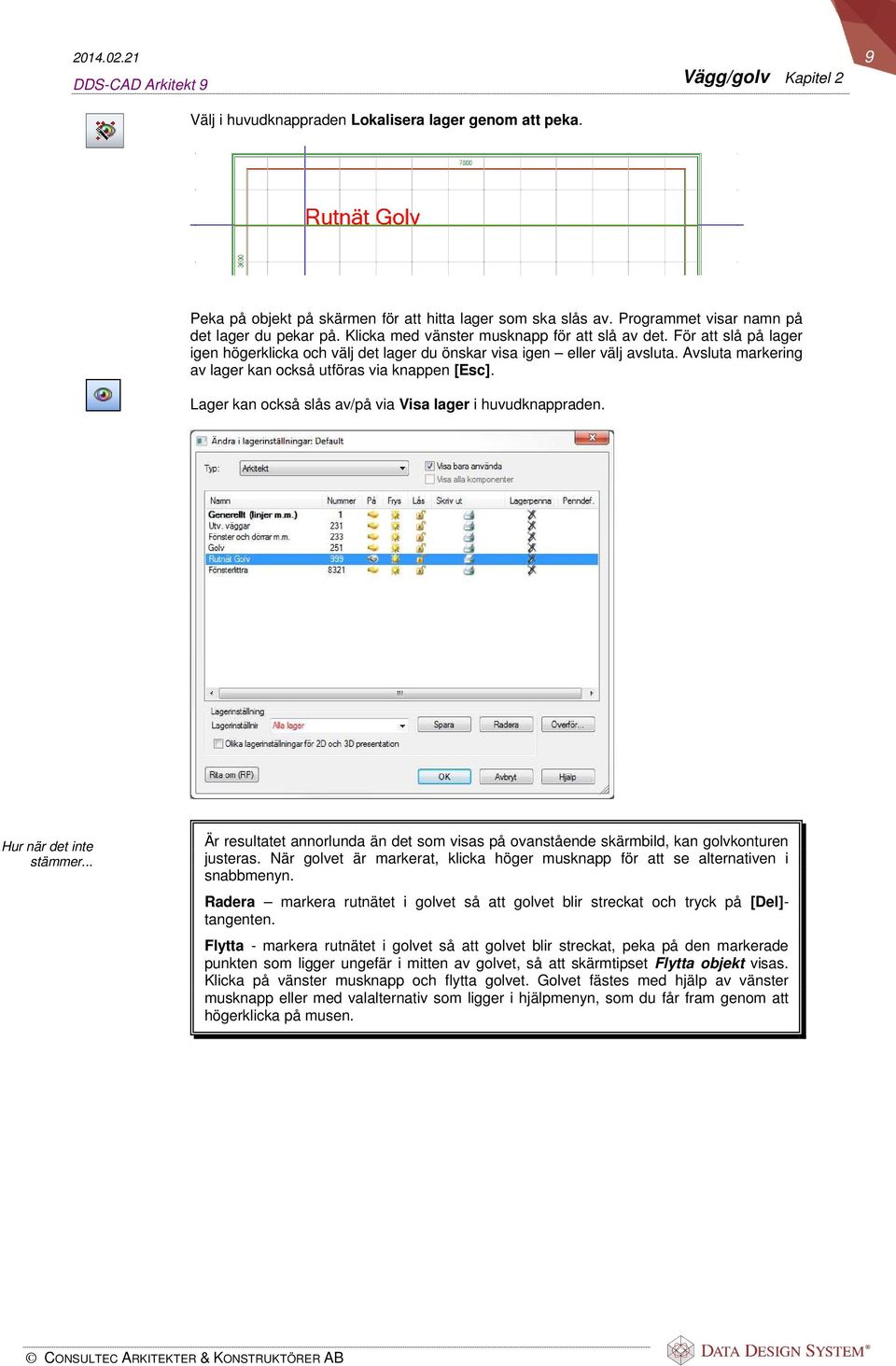 Avsluta markering av lager kan också utföras via knappen [Esc]. Lager kan också slås av/på via Visa lager i huvudknappraden. Hur när det inte stämmer.