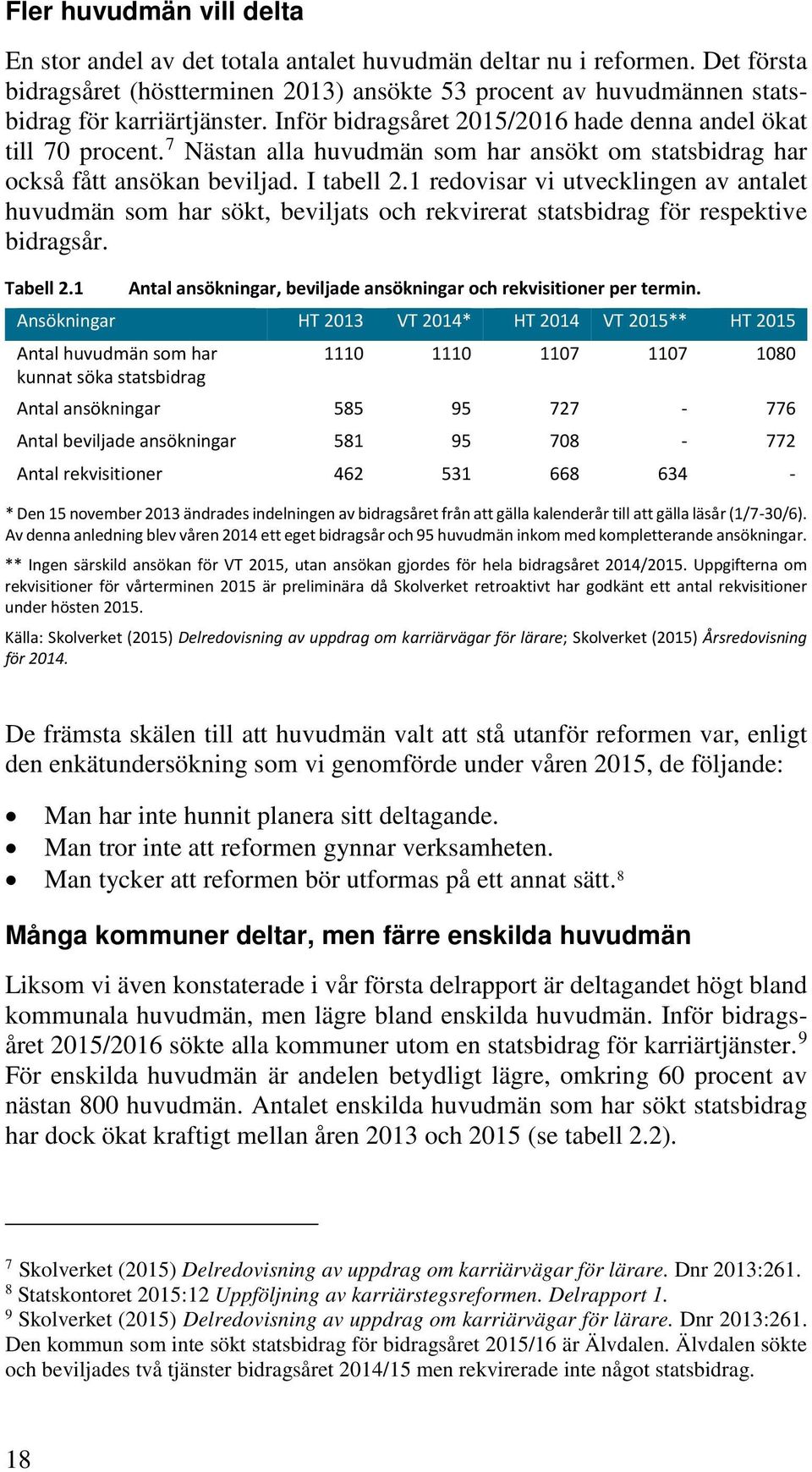 7 Nästan alla huvudmän som har ansökt om statsbidrag har också fått ansökan beviljad. I tabell 2.