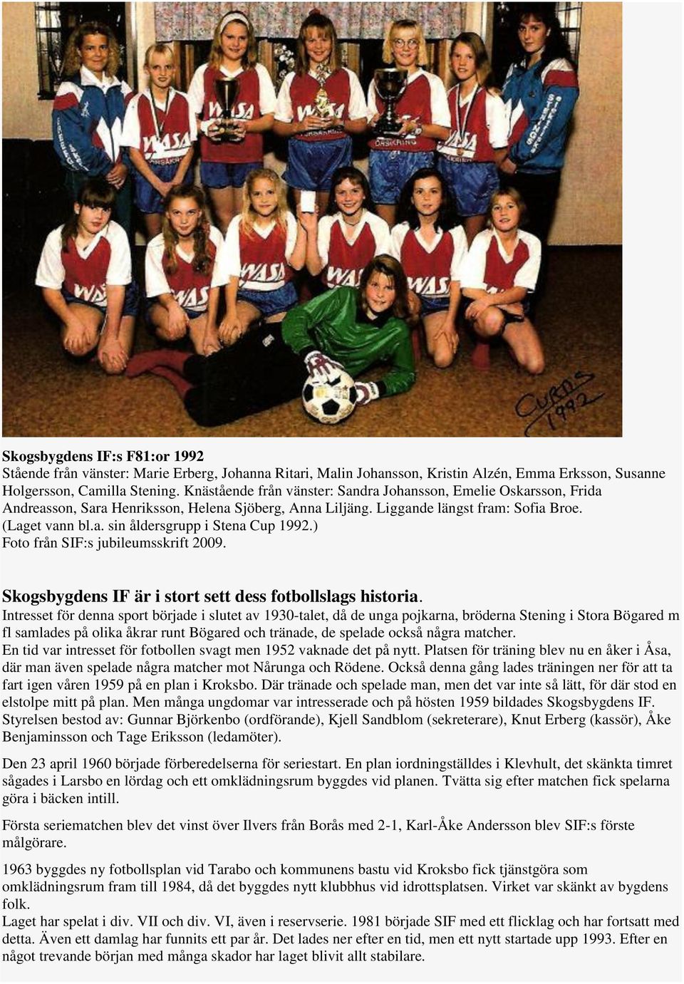 ) Skogsbygdens IF är i stort sett dess fotbollslags historia.