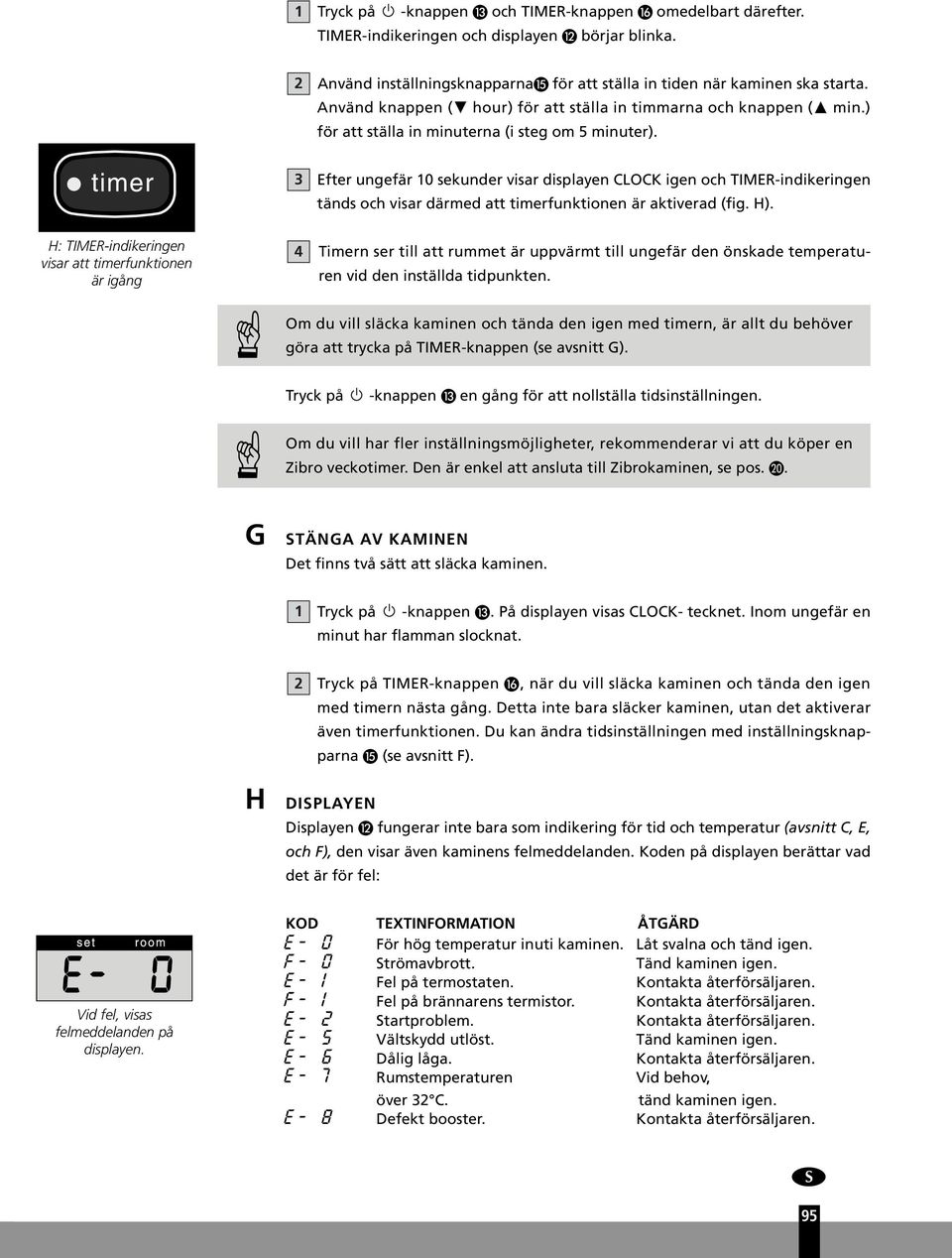 Efter ungefär 0 sekunder visar displayen CLOCK igen och TIMER-indikeringen tänds och visar därmed att timerfunktionen är aktiverad (fig. H).