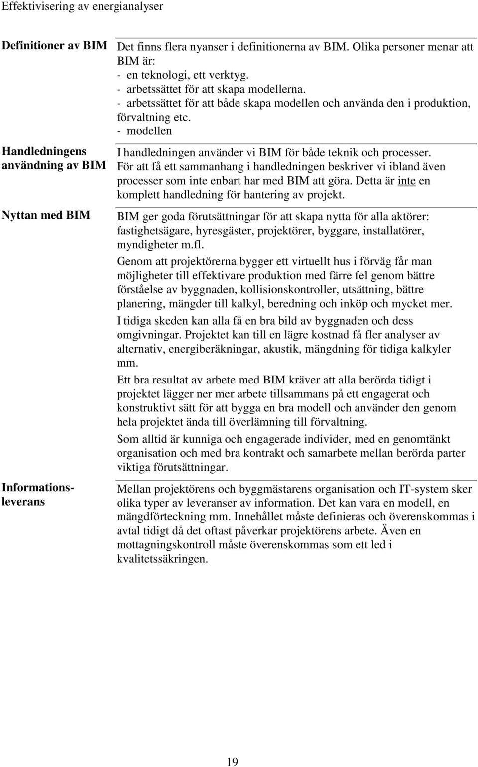 - modellen Handledningens användning av BIM Nyttan med BIM Informationsleverans I handledningen använder vi BIM för både teknik och processer.