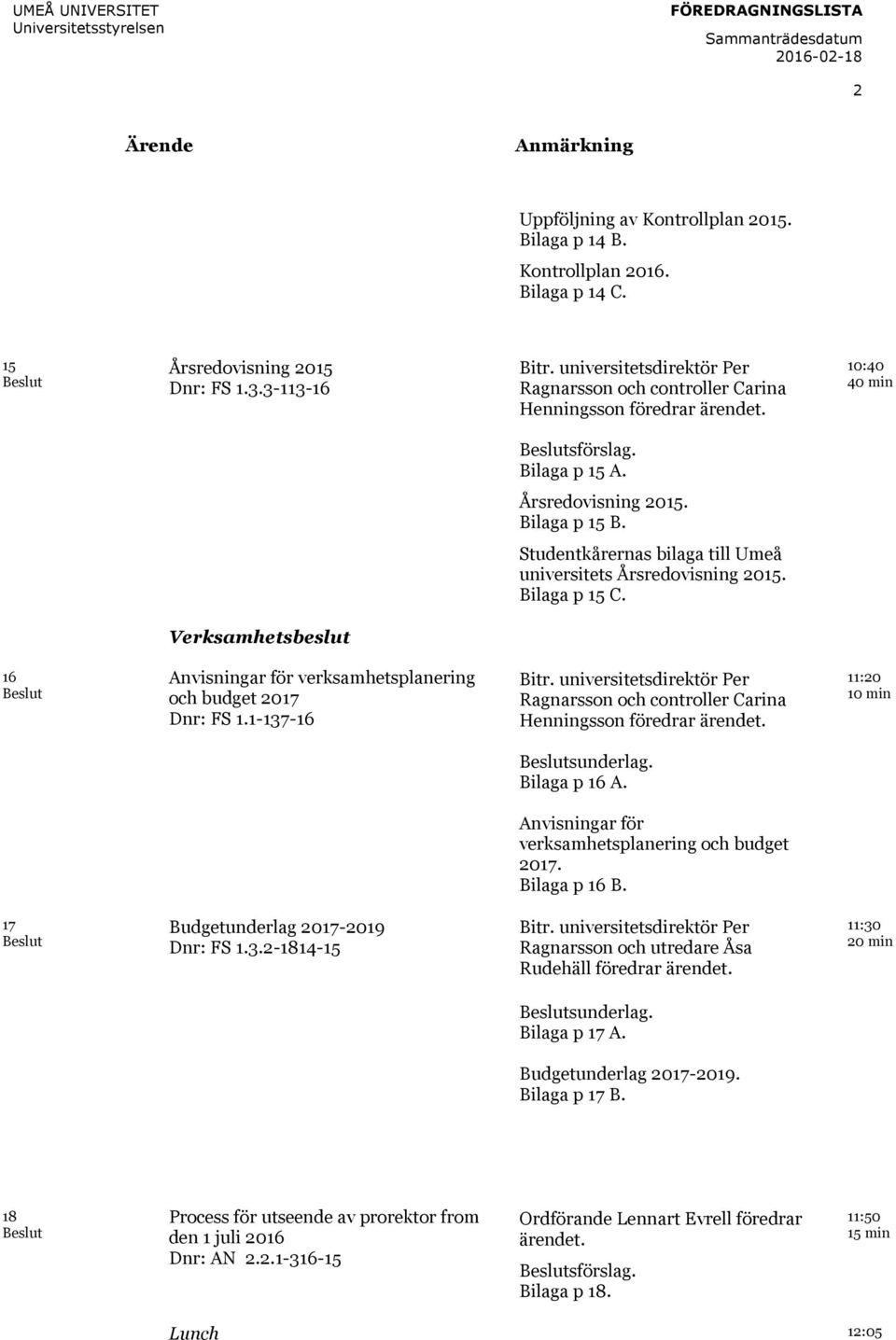 Årsredovisning 2015. Bilaga p 15 B. Studentkårernas bilaga till Umeå universitets Årsredovisning 2015. Bilaga p 15 C.