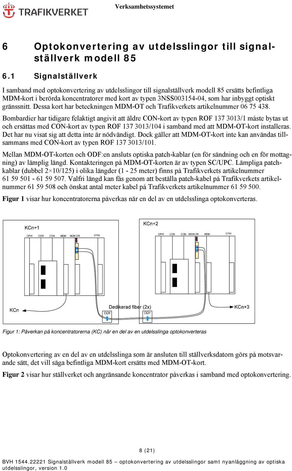 optiskt gränssnitt. Dessa kort har beteckningen MDM-OT och Trafikverkets artikelnummer 06 75 438.