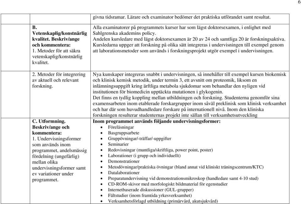 Undervisningsformer som används inom programmet, andelsmässig fördelning (ungefärlig) mellan olika undervisningsformer samt ev variationer under programmet.