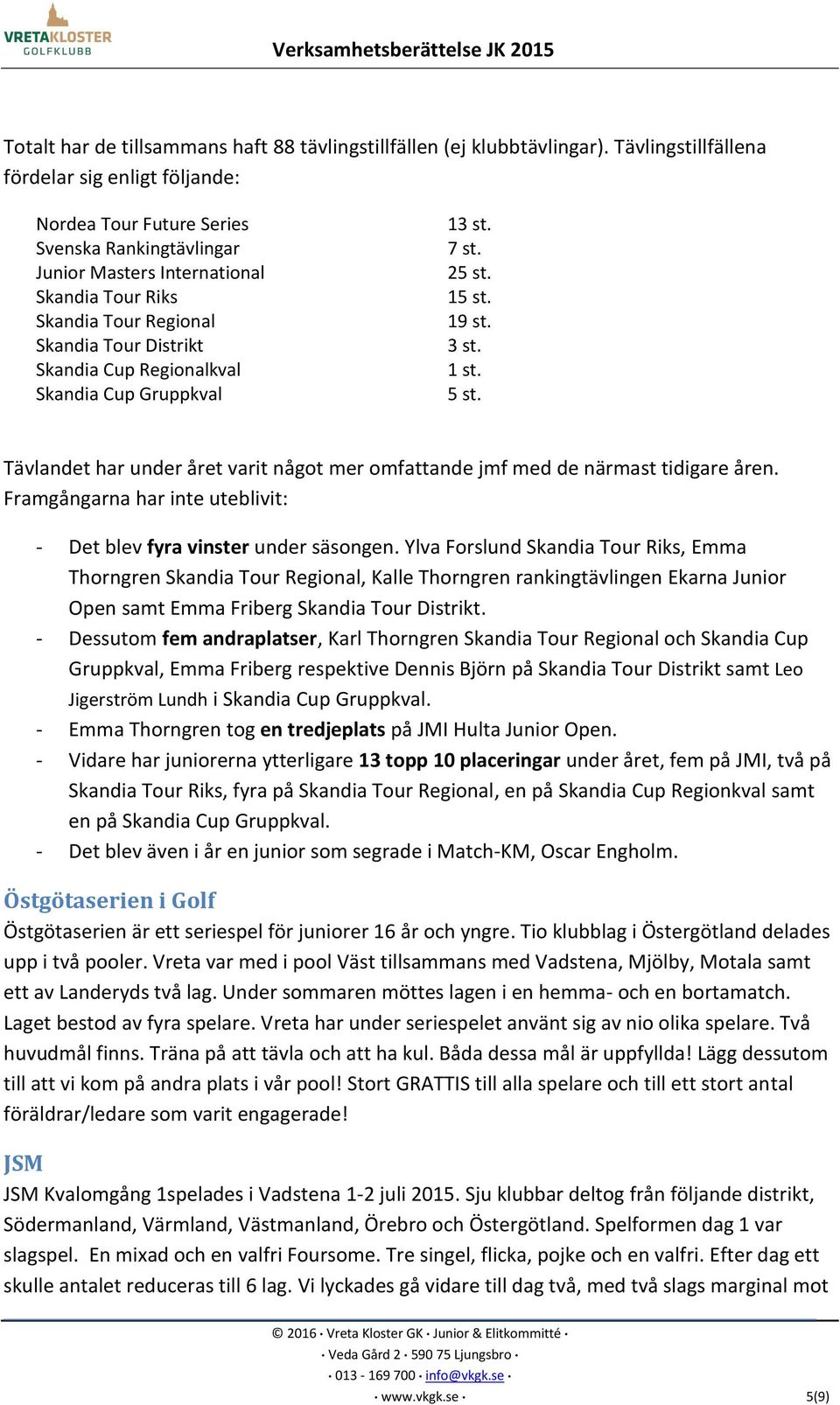 Cup Regionalkval Skandia Cup Gruppkval 13 st. 7 st. 25 st. 15 st. 19 st. 3 st. 1 st. 5 st. Tävlandet har under året varit något mer omfattande jmf med de närmast tidigare åren.