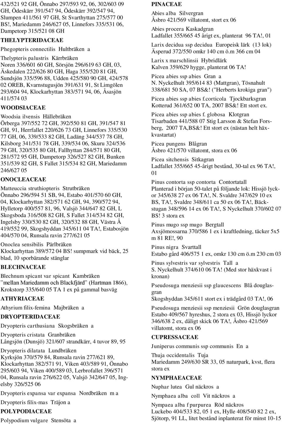 GH, 03, Äskedalen 222/626 80 GH, Haga 355/520 81 GH, Sundsjön 335/596 88, Udden 425/580 90 GH, 424/578 02 OREB, Kvarnstugusjön 391/631 91, St Limgölen 293/604 94, Klockarhyttan 383/571 94, 06,