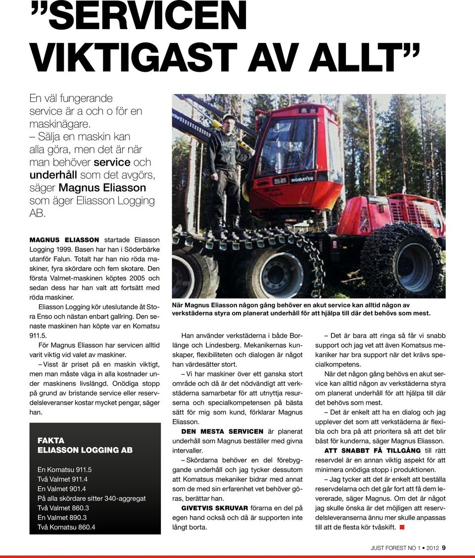 Basen har han i Söderbärke utanför Falun. Totalt har han nio röda maskiner, fyra skördare och fem skotare.