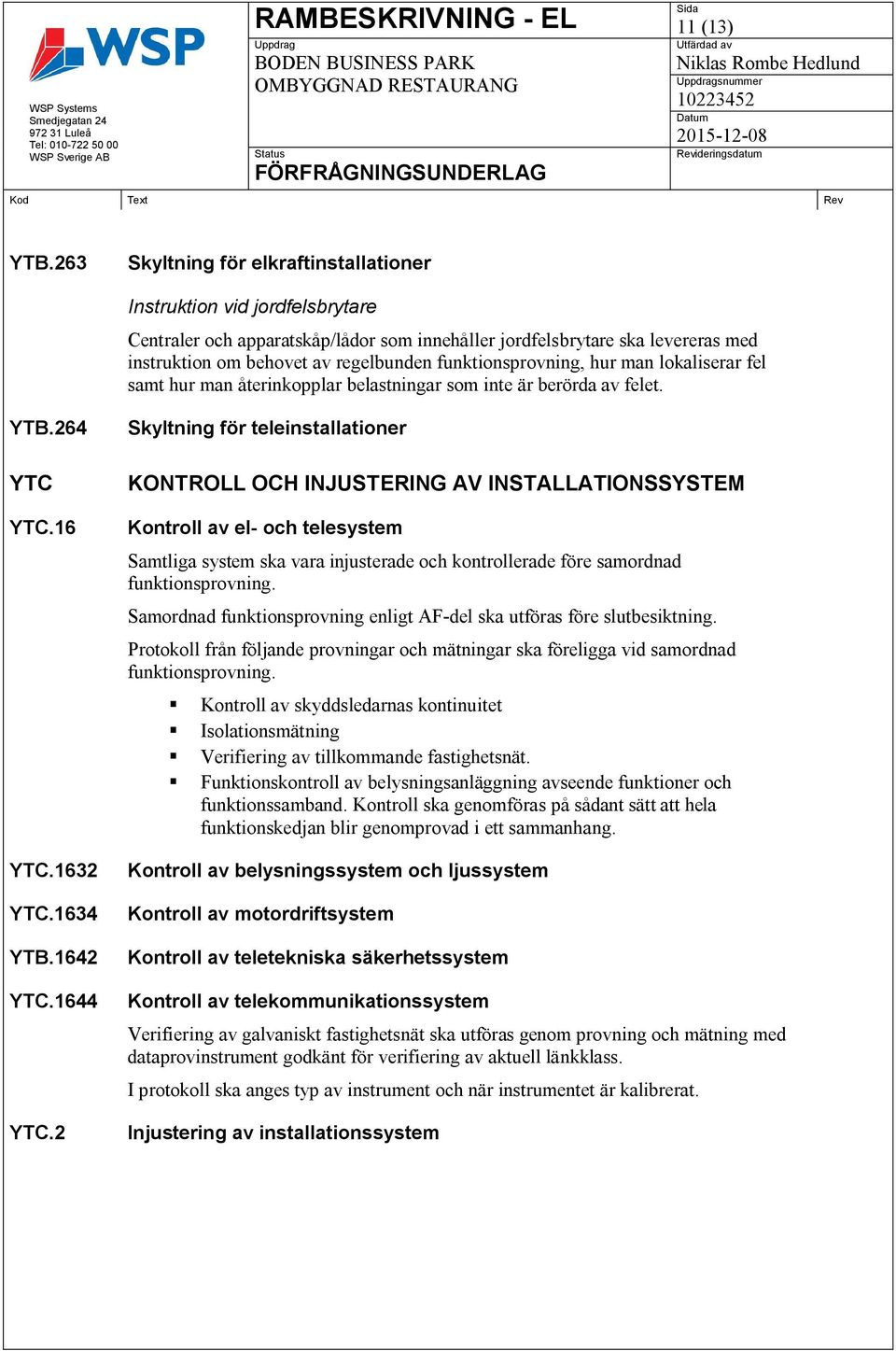 funktionsprovning, hur man lokaliserar fel samt hur man återinkopplar belastningar som inte är berörda av felet. YTB.264 YTC YTC.16 YTC.1632 YTC.1634 YTB.1642 YTC.1644 YTC.