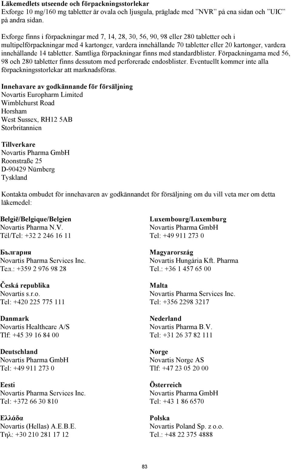 14 tabletter. Samtliga förpackningar finns med standardblister. Förpackningarna med 56, 98 och 280 tabletter finns dessutom med perforerade endosblister.