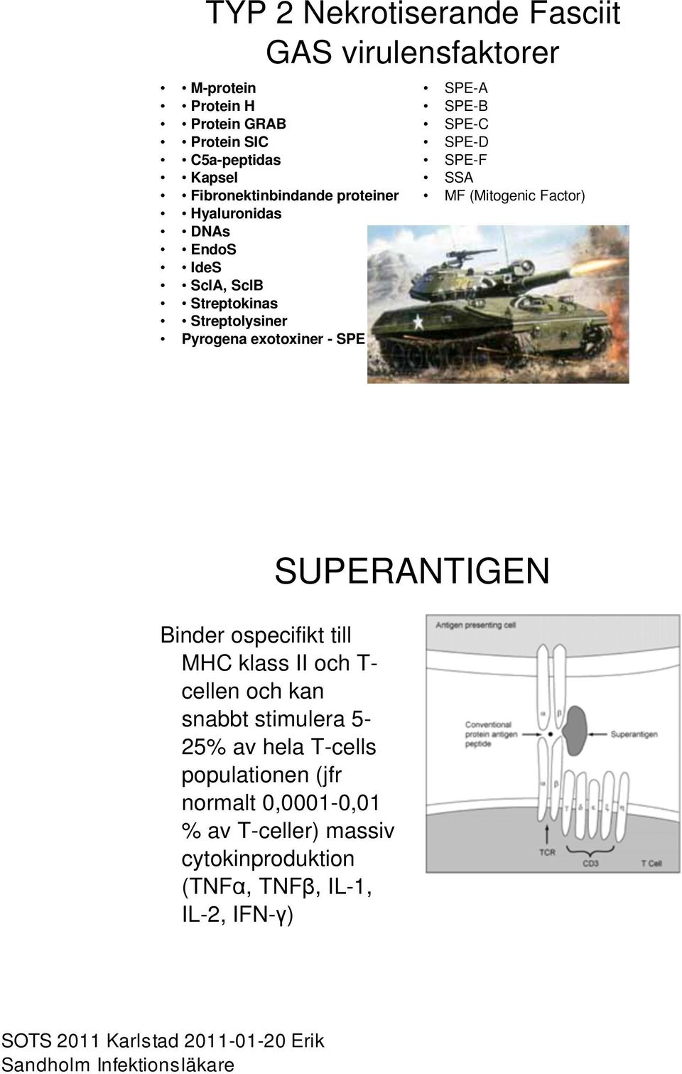 SPE-A SPE-B SPE-C SPE-D SPE-F SSA MF (Mitogenic Factor) SUPERANTIGEN Binder ospecifikt till MHC klass II och T- cellen och kan