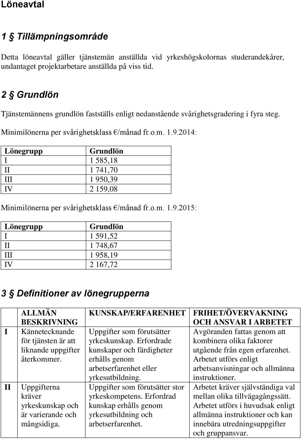 2014: Lönegrupp Grundlön I 1 585,18 II 1 741,70 III 1 95