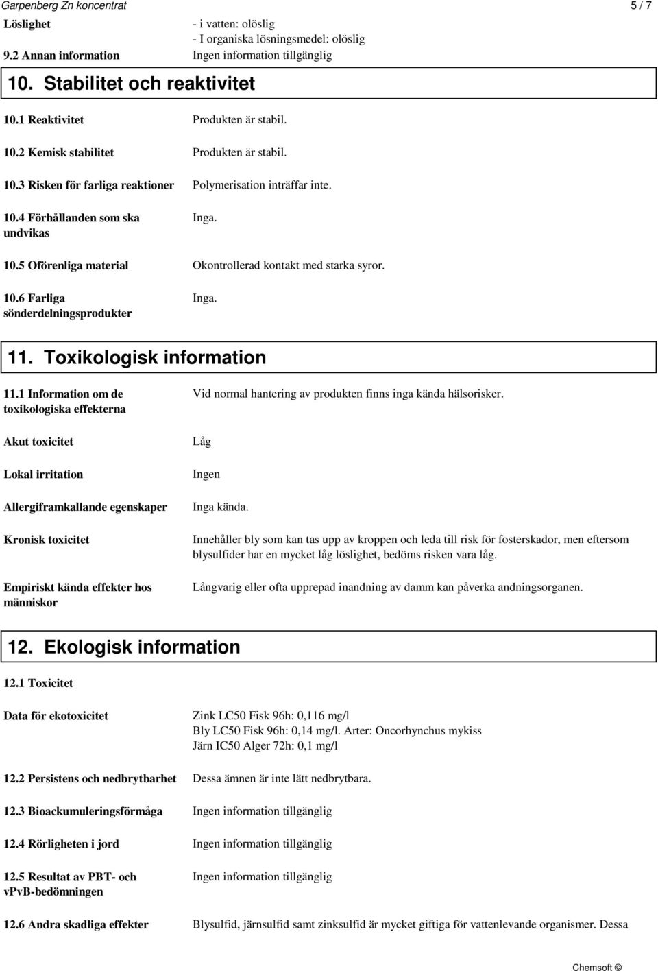 Toxikologisk information 11.