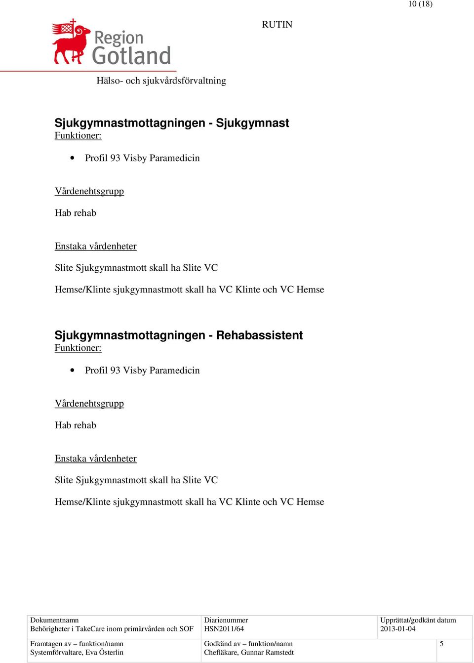 Hemse Sjukgymnastmottagningen - Rehabassistent Profil 93 Visby Paramedicin Vårdenehtsgrupp 