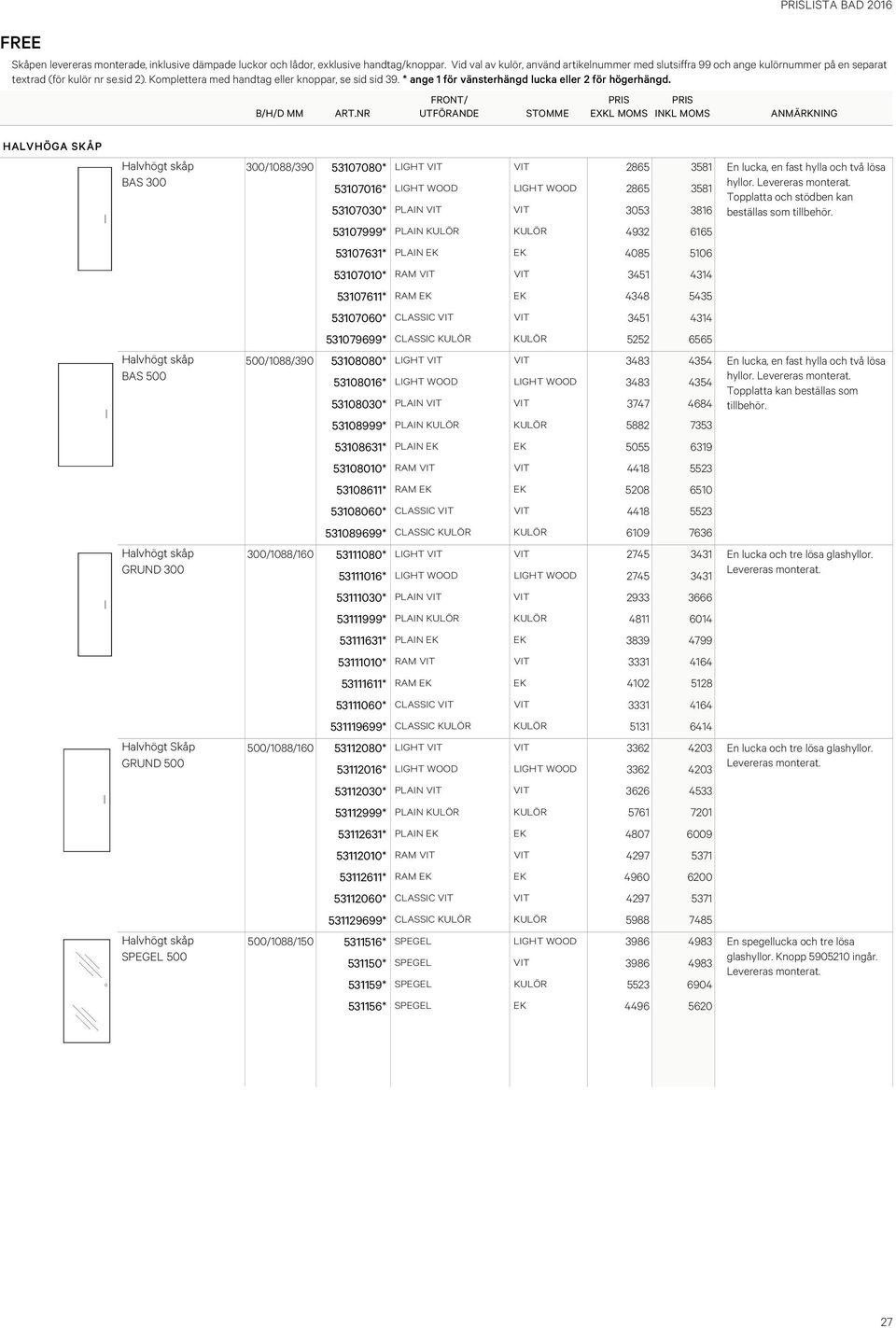 53107999* PLAIN KULÖR KULÖR 4932 6165 53107631* PLAIN EK EK 4085 5106 53107010* RAM VIT VIT 3451 4314 53107611* RAM EK EK 4348 5435 53107060* CLASSIC VIT VIT 3451 4314 531079699* CLASSIC KULÖR KULÖR