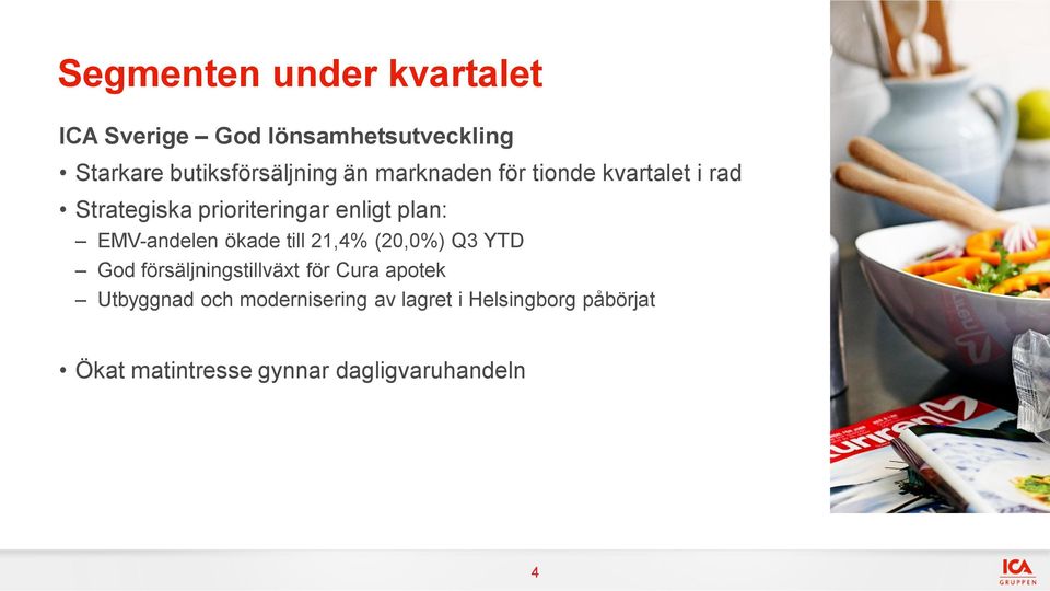 EMV-andelen ökade till 21,4% (20,0%) Q3 YTD God försäljningstillväxt för Cura apotek