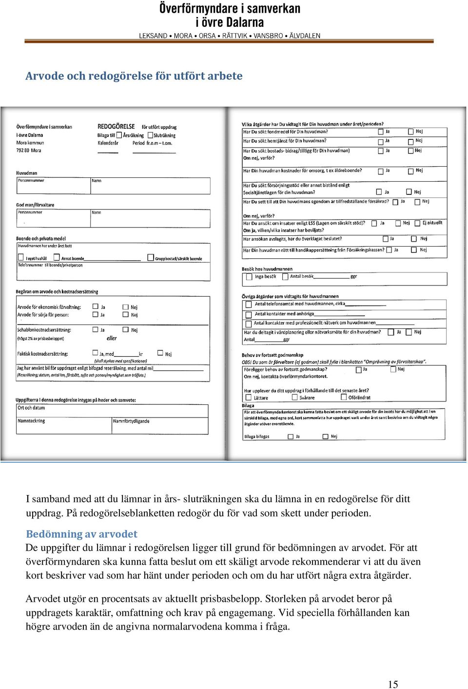 För att överförmyndaren ska kunna fatta beslut om ett skäligt arvode rekommenderar vi att du även kort beskriver vad som har hänt under perioden och om du har utfört några extra