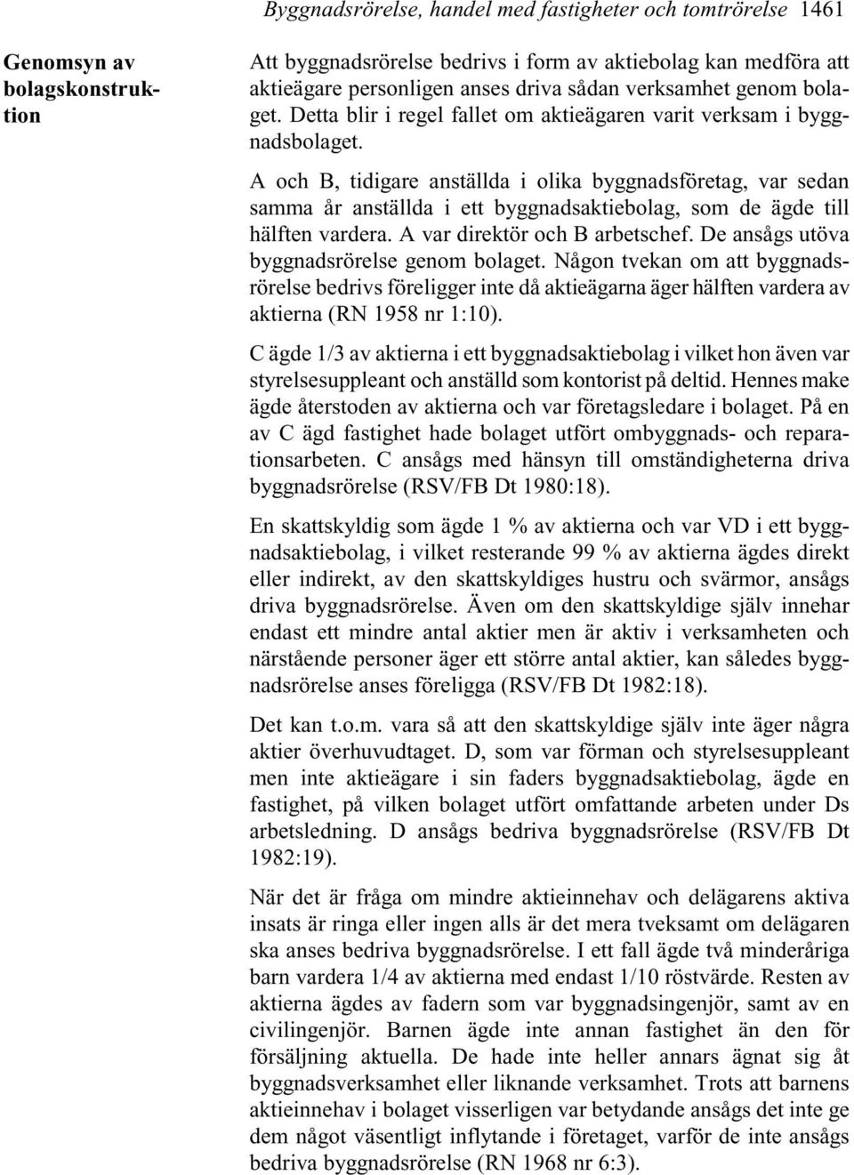 A och B, tidigare anställda i olika byggnadsföretag, var sedan samma år anställda i ett byggnadsaktiebolag, som de ägde till hälften vardera. A var direktör och B arbetschef.