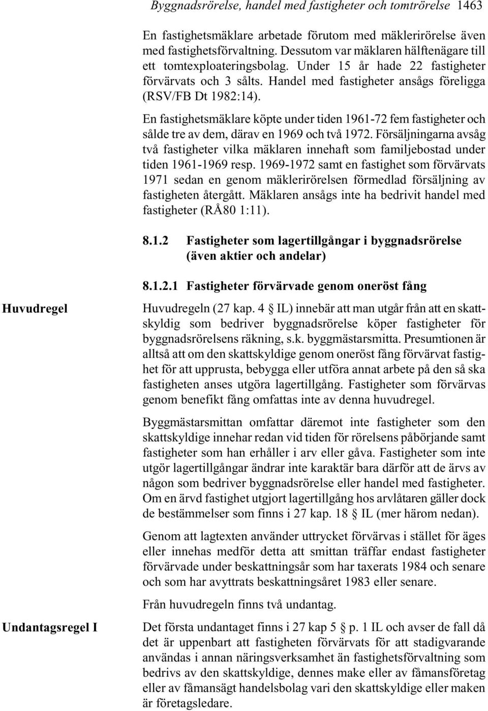 En fastighetsmäklare köpte under tiden 1961-72 fem fastigheter och sålde tre av dem, därav en 1969 och två 1972.