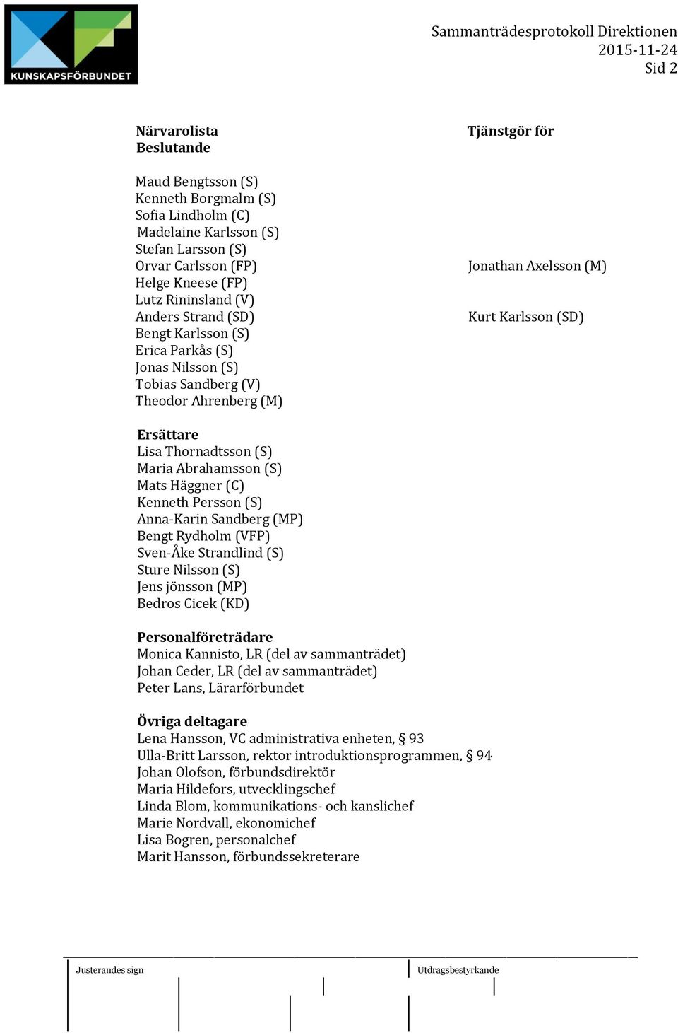 Maria Abrahamsson (S) Mats Häggner (C) Kenneth Persson (S) Anna-Karin Sandberg (MP) Bengt Rydholm (VFP) Sven-Åke Strandlind (S) Sture Nilsson (S) Jens jönsson (MP) Bedros Cicek (KD)