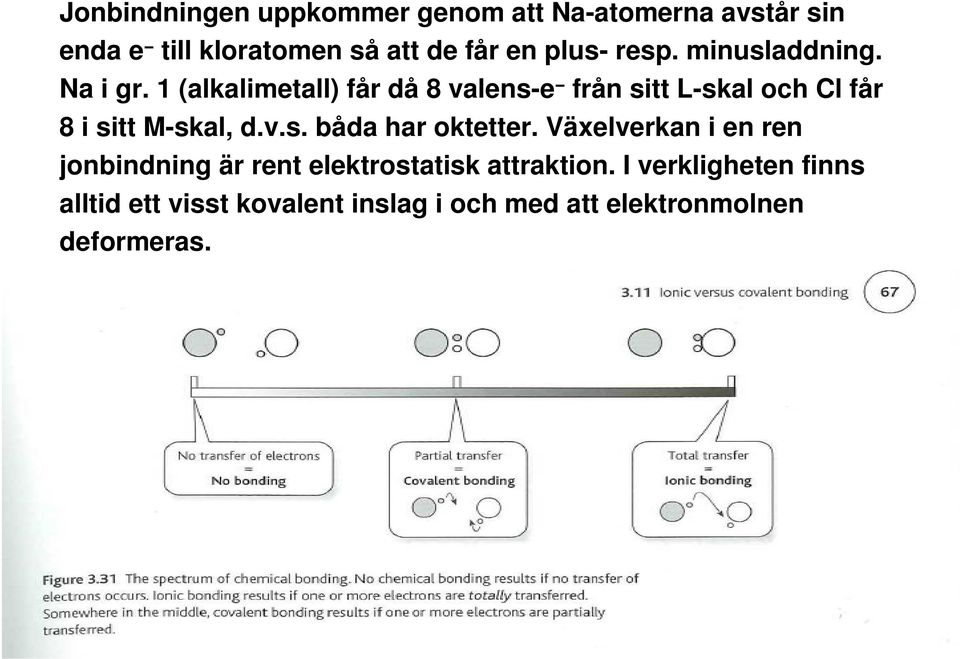 1 (alkalimetall) får då 8 valens-e från sitt L-skal och Cl får 8 i sitt M-skal, d.v.s. båda har oktetter.