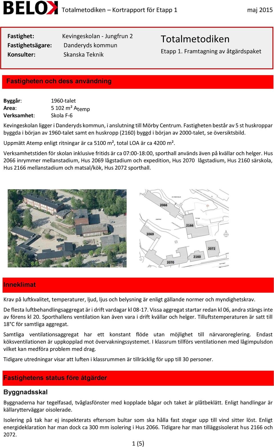 Fastigheten består av 5 st huskroppar byggda i början av 1960-talet samt en huskropp (2160) byggd i början av 2000-talet, se översiktsbild.