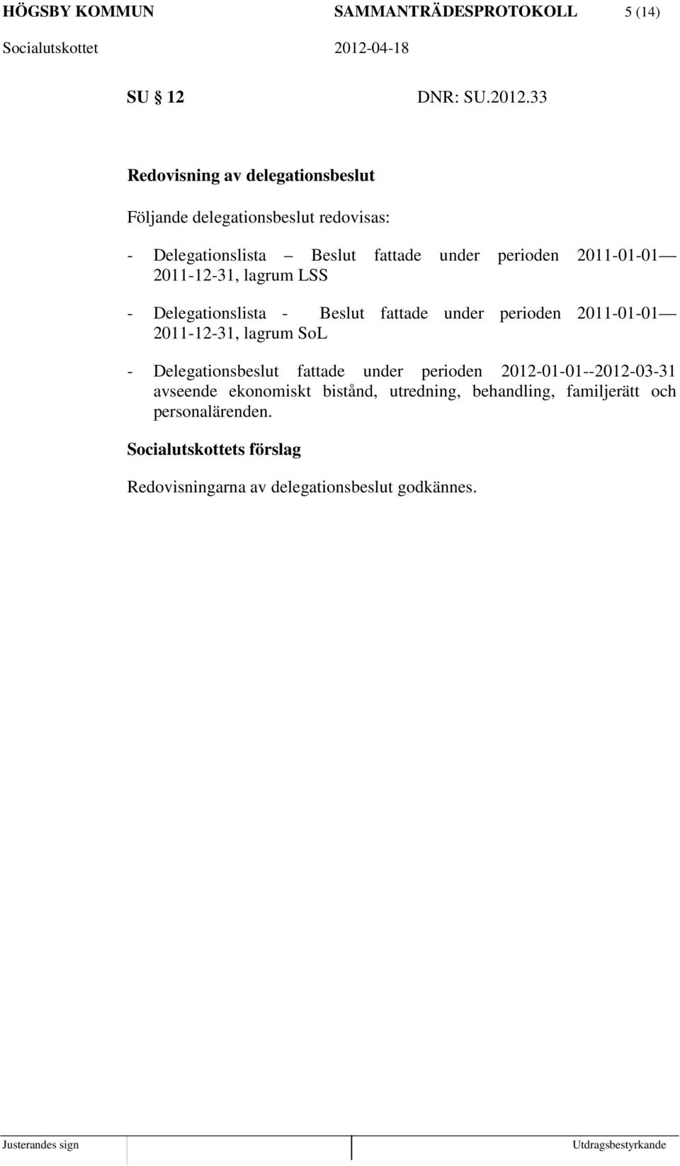 2011-01-01 2011-12-31, lagrum LSS - Delegationslista - Beslut fattade under perioden 2011-01-01 2011-12-31, lagrum SoL -