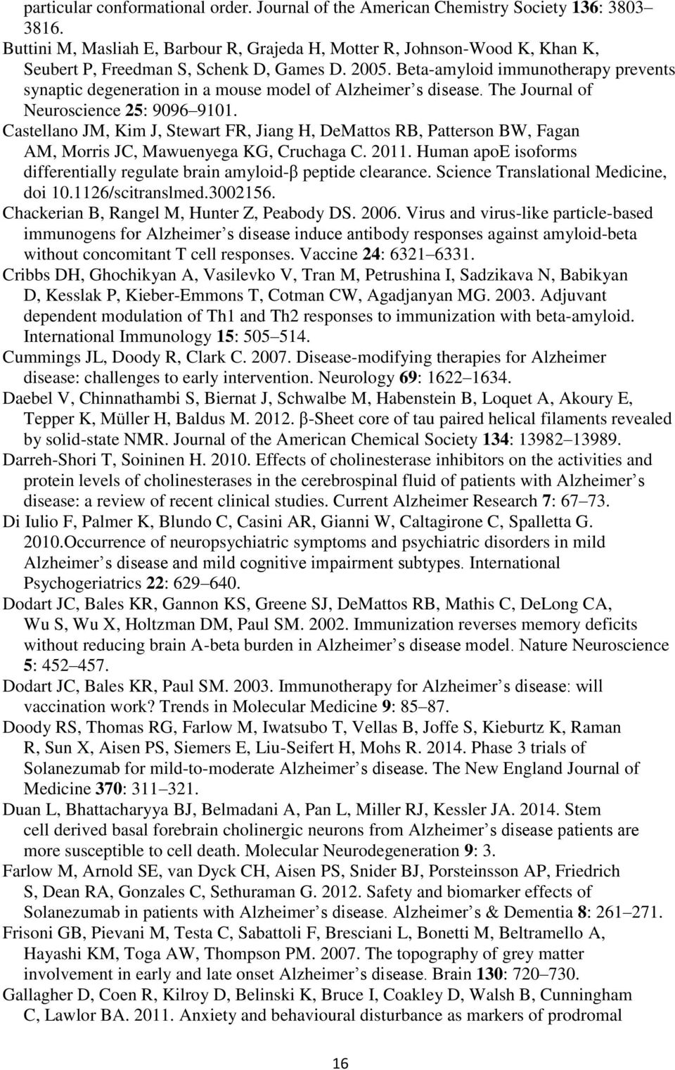 Beta-amyloid immunotherapy prevents synaptic degeneration in a mouse model of Alzheimer s disease. The Journal of Neuroscience 25: 9096 9101.