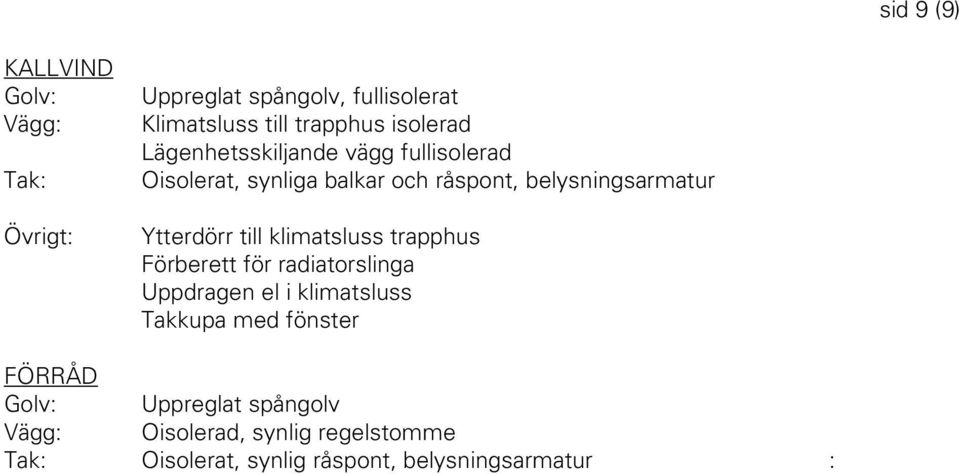 Ytterdörr till klimatsluss trapphus Förberett för radiatorslinga Uppdragen el i klimatsluss