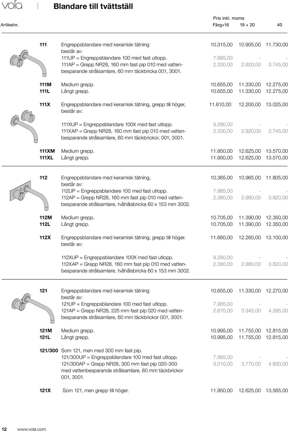 Engreppsblandare med keramisk tätning, grepp till höger, består av: 111XUP = Engreppsblandare 100X med fast utlopp.