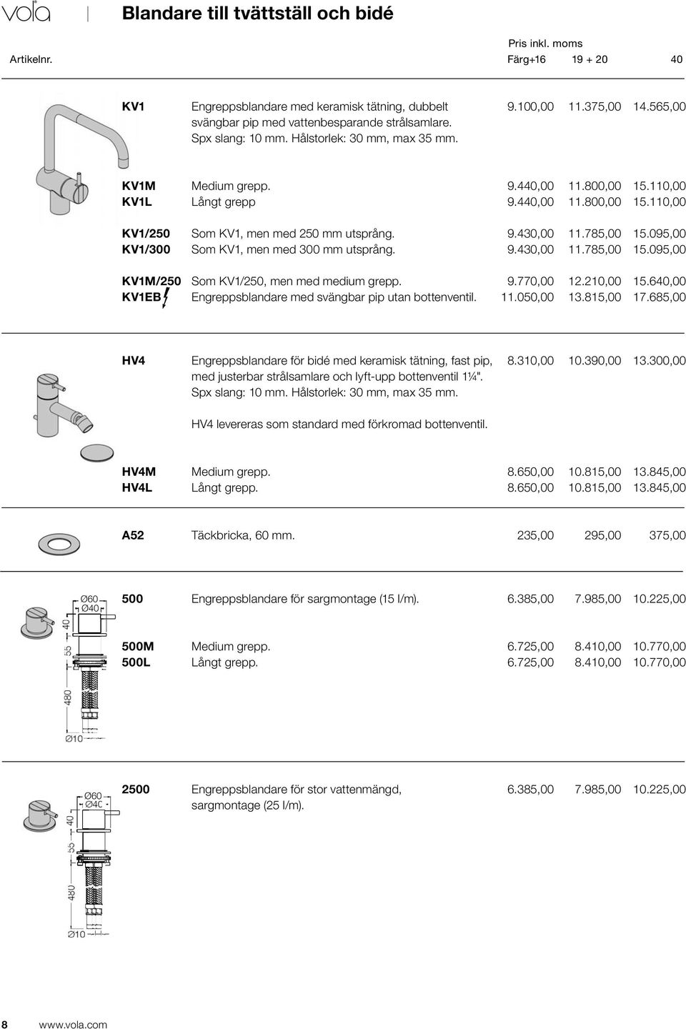 785,00 15.095,00 9.430,00 11.785,00 15.095,00 KV1M/250 KV1EB Som KV1/250, men med medium grepp. Engreppsblandare med svängbar pip utan bottenventil. 9.770,00 12.210,00 15.640,00 11.050,00 13.