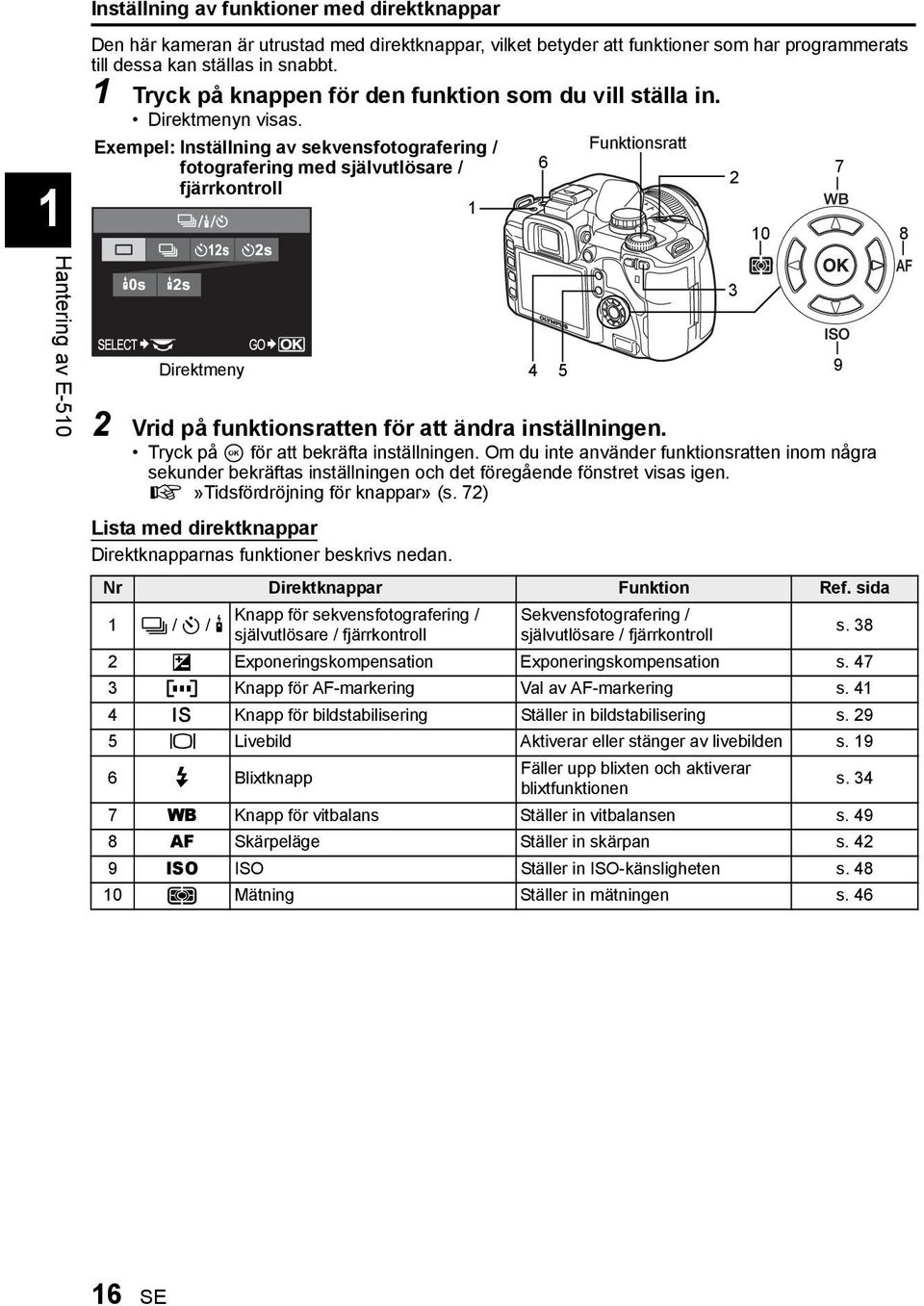 Exempel: Inställning av sekvensfotografering / fotografering med självutlösare / fjärrkontroll 1 Direktmeny Funktionsratt 2 Vrid på funktionsratten för att ändra inställningen.