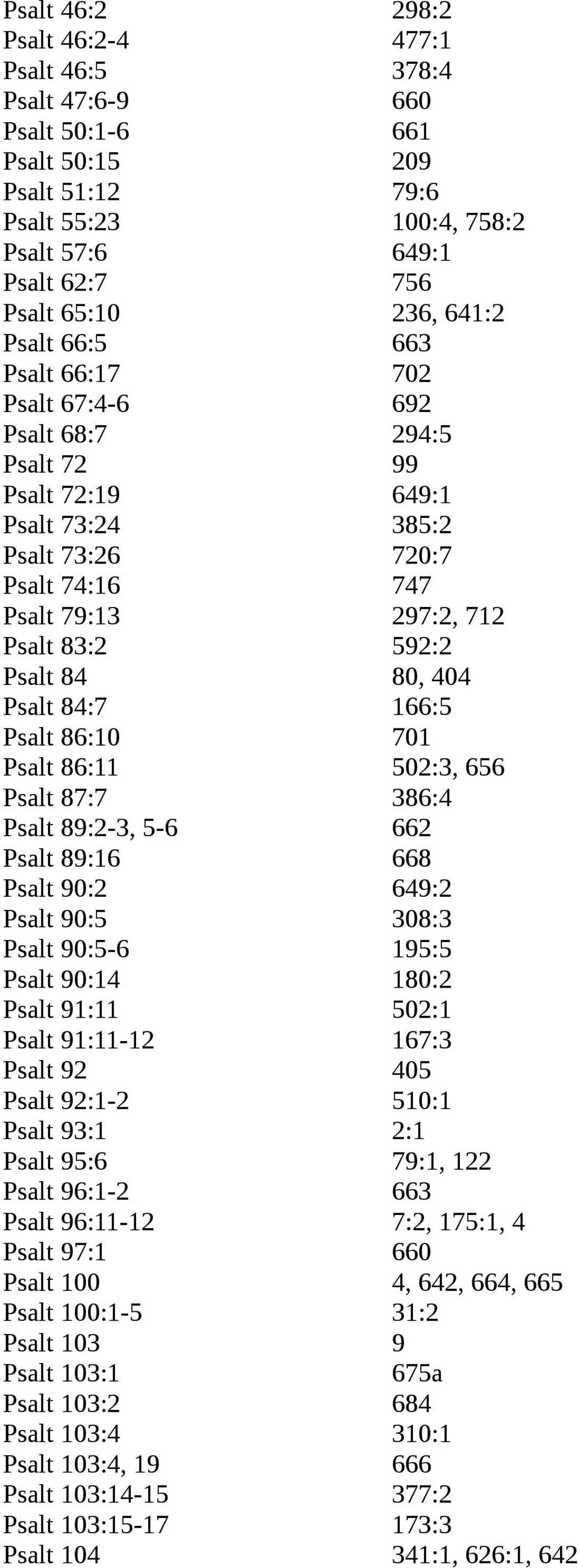 404 Psalt 84:7 166:5 Psalt 86:10 701 Psalt 86:11 502:3, 656 Psalt 87:7 386:4 Psalt 89:2-3, 5-6 662 Psalt 89:16 668 Psalt 90:2 649:2 Psalt 90:5 308:3 Psalt 90:5-6 195:5 Psalt 90:14 180:2 Psalt 91:11