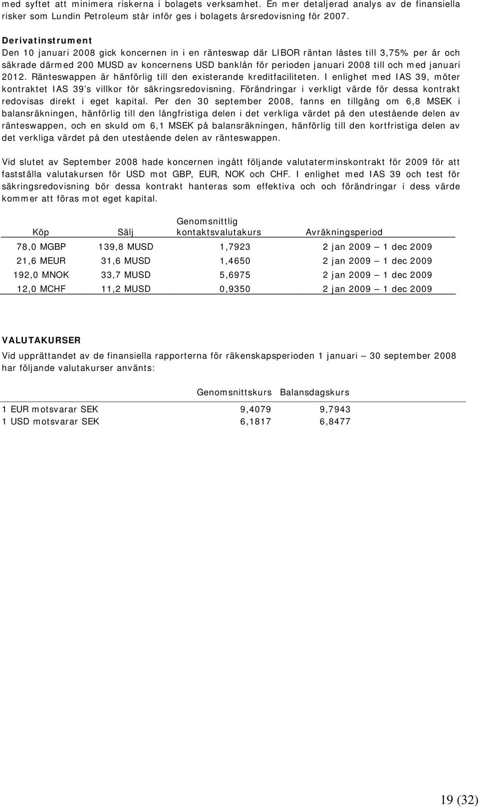 och med januari 2012. Ränteswappen är hänförlig till den existerande kreditfaciliteten. I enlighet med IAS 39, möter kontraktet IAS 39 s villkor för säkringsredovisning.