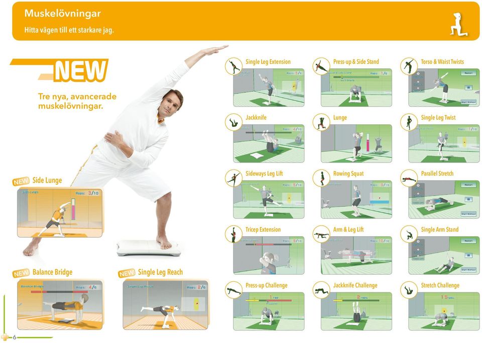 Twist Side Lunge Sideways Leg Lift Rowing Squat Parallel Stretch Tricep Extension Arm & Leg