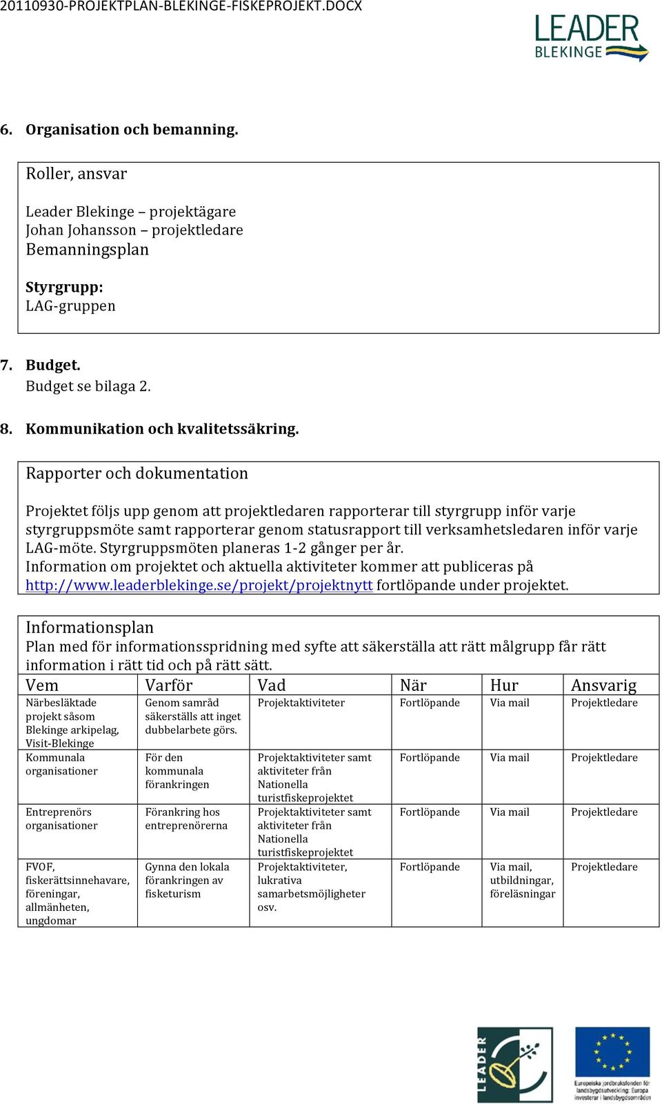 Rapporter och dokumentation Projektet följs upp genom att projektledaren rapporterar till styrgrupp inför varje styrgruppsmöte samt rapporterar genom statusrapport till verksamhetsledaren inför varje