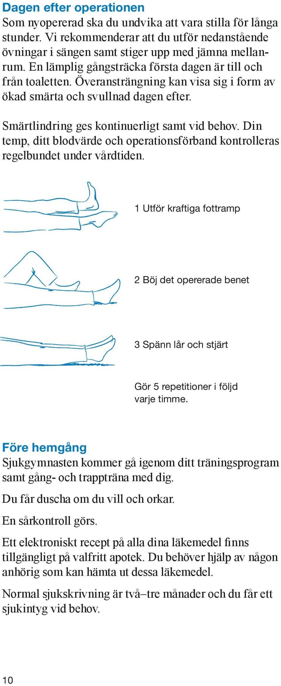 Din temp, ditt blodvärde och operationsförband kontrolleras regelbundet under vårdtiden.