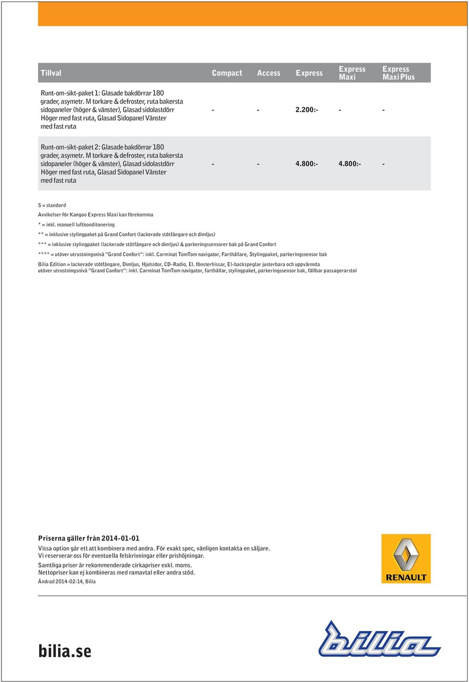 200:- - - Runt-om-sikt-paket 2: Glasade bakdörrar 180 grader, asymetr.